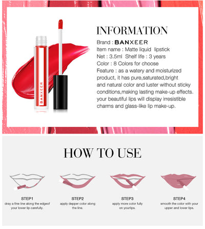 Lipgloss Matte 8 Colors Lip Gloss Velvety Lipstick Liquid Matte