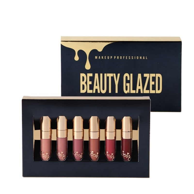 BEAUTY GLAZED 6pcs/Set Liquid Lipstick Lip Gloss