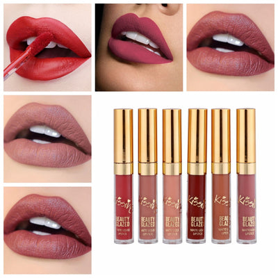 BEAUTY GLAZED 6pcs/Set Liquid Lipstick Lip Gloss