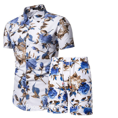 Fashion men clothes set summer Flower tshirt