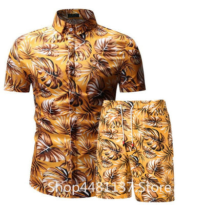 Fashion men clothes set summer Flower tshirt