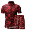 Fashion men clothes set summer Flower tshirt