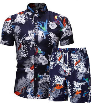 Fashion men clothes set summer Flower tshirt