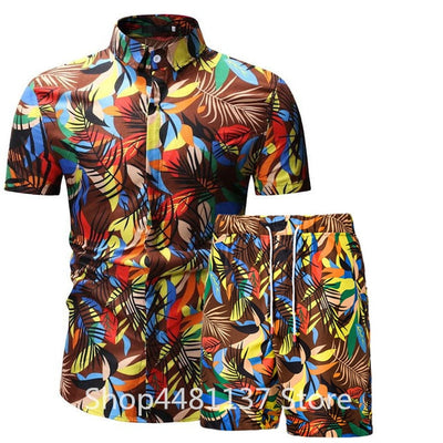 Fashion men clothes set summer Flower tshirt