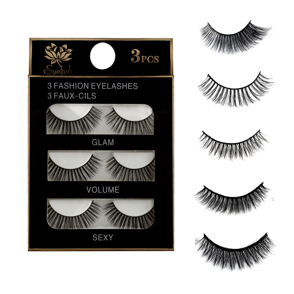 3 Pairs Natural False Eyelashes Beauty Make up Thick Cross