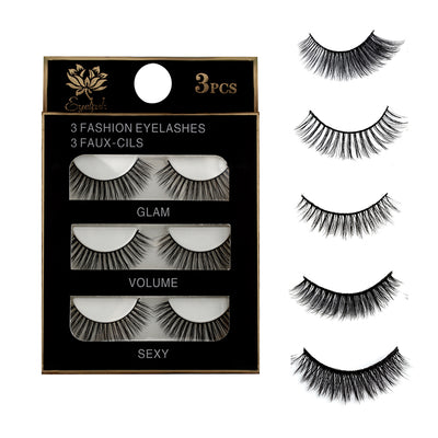 3 Pairs Natural False Eyelashes Beauty Make up Thick Cross
